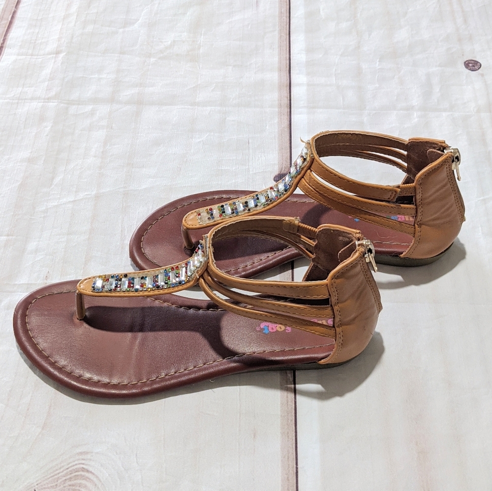 EUC Girls T-strap Brown Leather Sandals Size 3